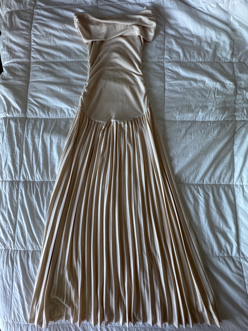 Lioness Field of Dreams Off Shoulder Ruched Maxi Dress Oatmeal Small - Picture 6 of 15